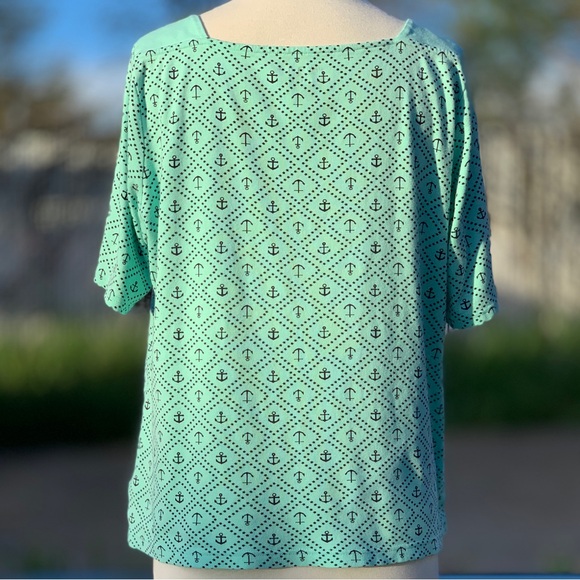 Croft & Barrow Light Teal Green & Navy Blue Nautical Short Sleeve Top ~ Size XL - Picture 2 of 8